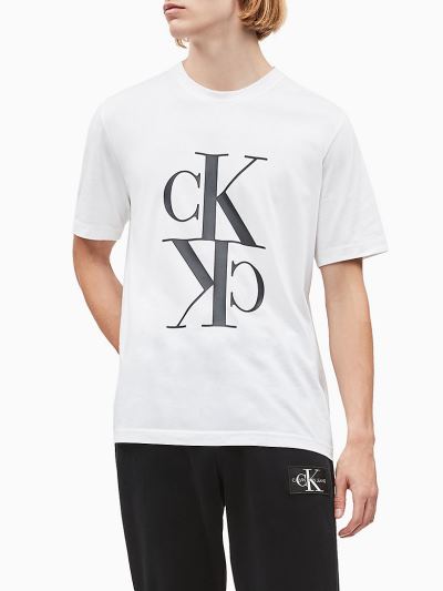 Calvin Klein Ruhák HU459126 | Calvin Klein Organic Cotton Monogram Férfi Póló Fehér / Fekete